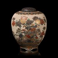 A Japanese Gosu Blue-Decorated Satsuma Jar, Kyokusan, and Associated Silver Cover, Meiji Period