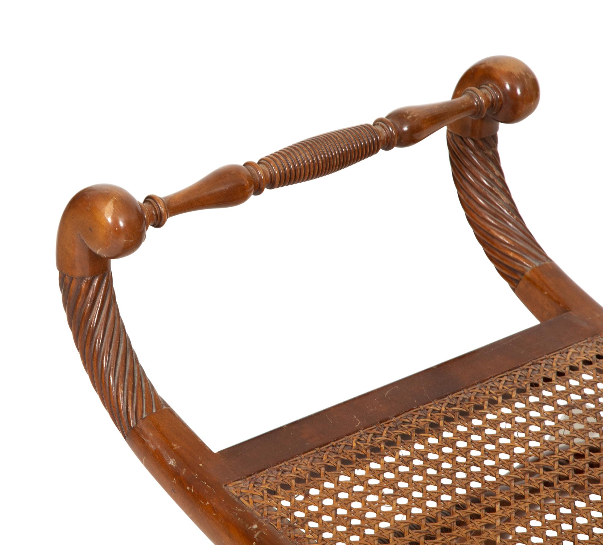 A Regency Style Mahogany and Marquetry Curule Bench