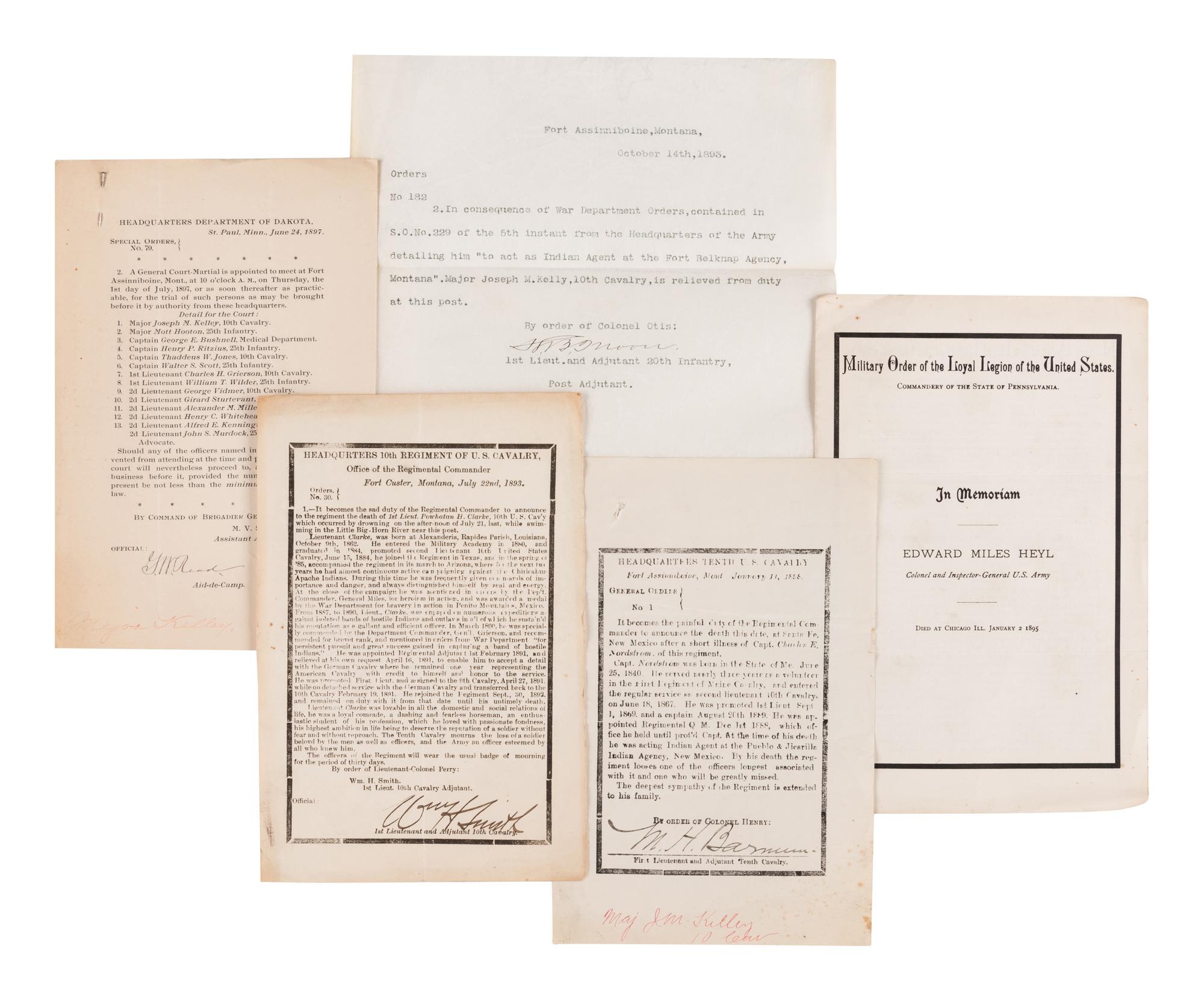 [10th US CAVALRY]. A collection of approximately 400 printed General Orders and Circulars, most issued by the Headquarters of the Army, Washington, D.C., 1870s-1890s.