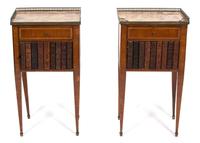 A Pair of Louis XVI Style Marble Top Fruitwood Side Cabinets — LATE 19TH CENTURY