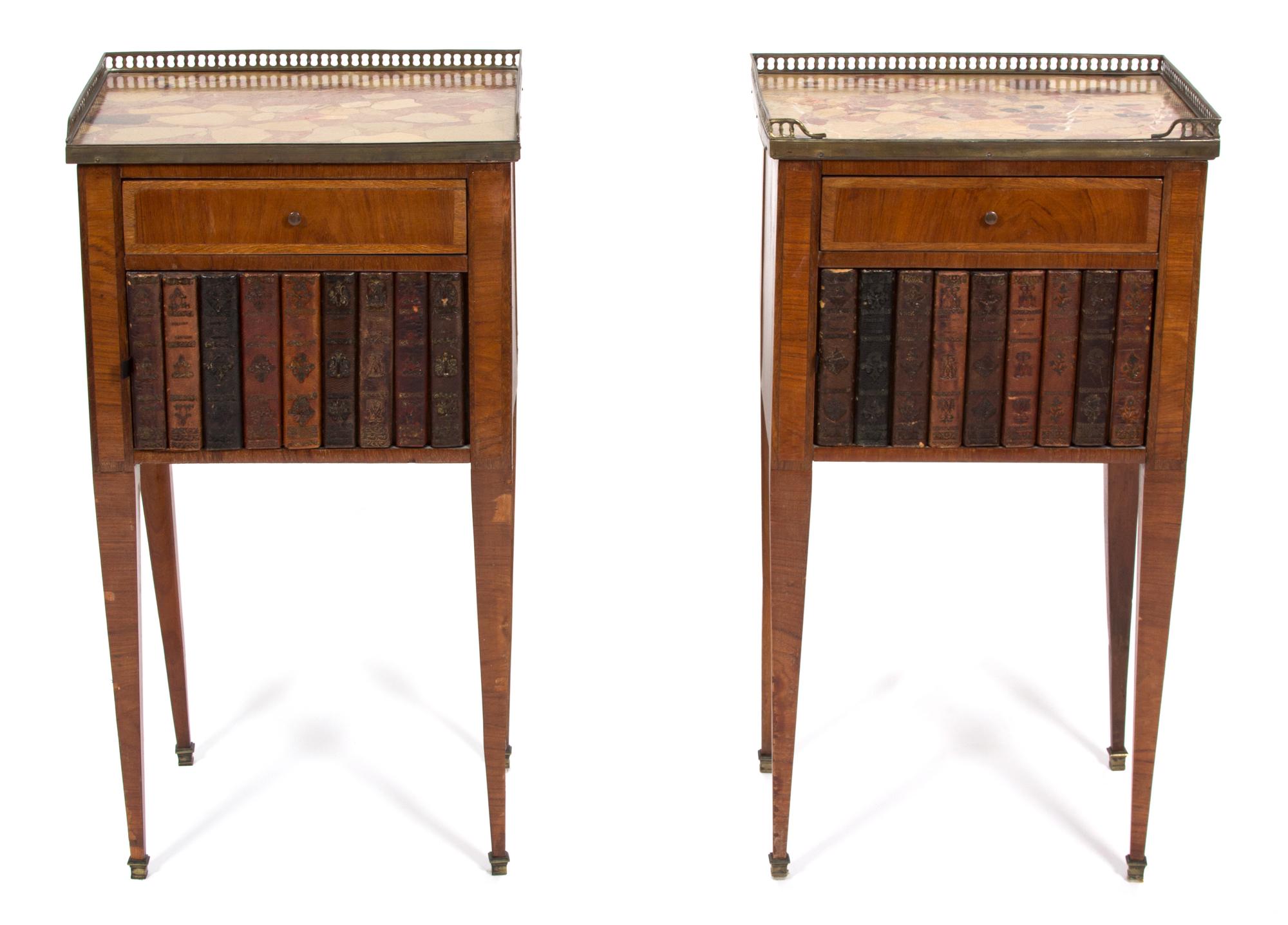 A Pair of Louis XVI Style Marble Top Fruitwood Side Cabinets — LATE 19TH CENTURY