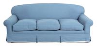 A Contemporary Blue Linen Upholstered Sofa Height 35 x width 80 x depth 33 inches. — 20TH CENTURY
