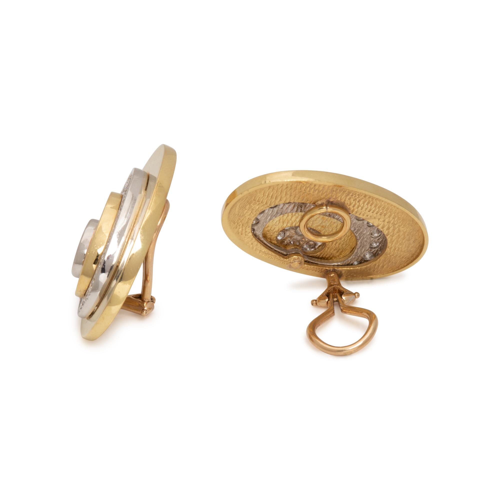 CELLINO, YELLOW GOLD, PLATINUM AND DIAMOND EARCLIPS