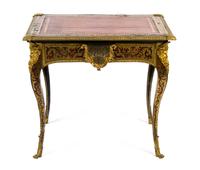 A Louis XV Style Gilt Bronze Mounted Boulle Marquetry Center Table, Height 29 3/4 x width 33 1/4 x depth 23 inches.