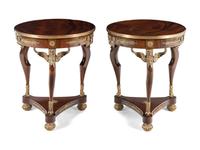 A Pair of Empire Style Gilt Bronze Mounted Mahogany Side Tables