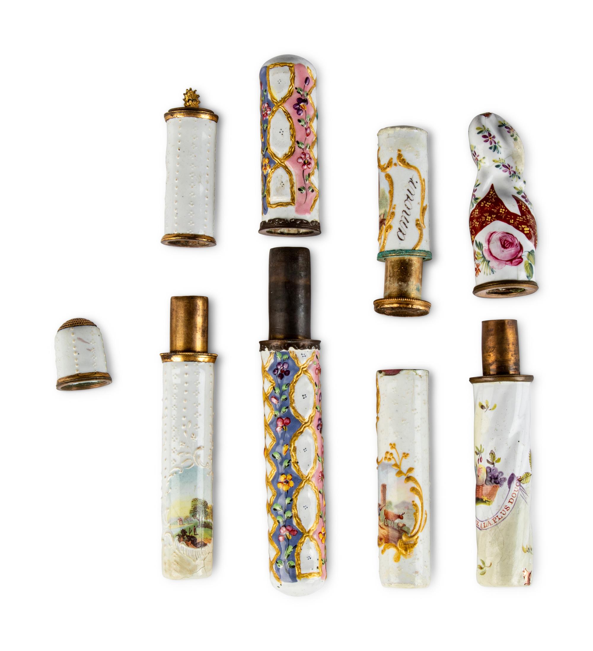 Four South Staffordshire Enamel Bodkin Cases