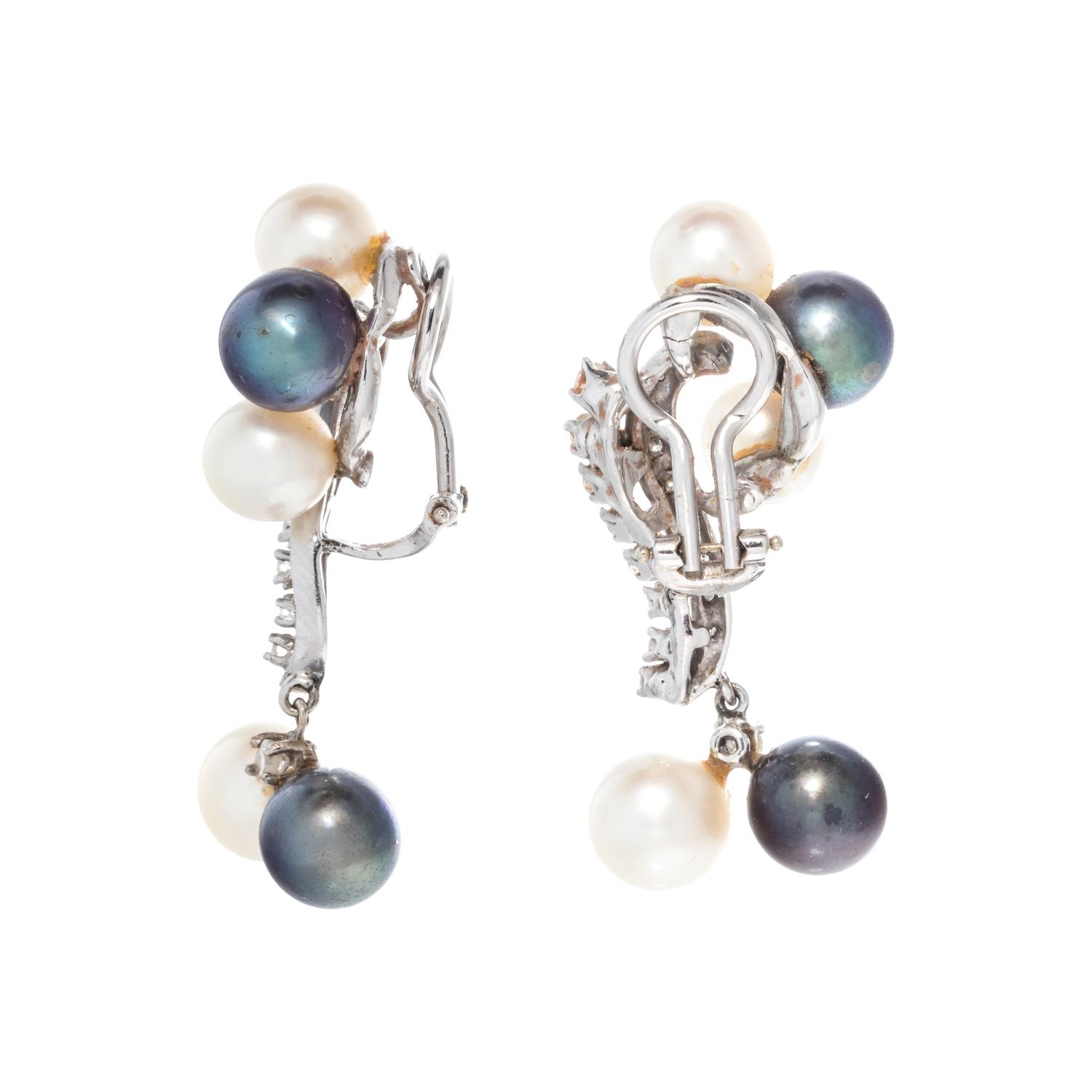 CULTURED PEARL AND DIAMOND EARCLIPS