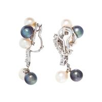 CULTURED PEARL AND DIAMOND EARCLIPS