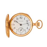 WALTHAM, 14K YELLOW GOLD HUNTER CASE POCKET WATCH