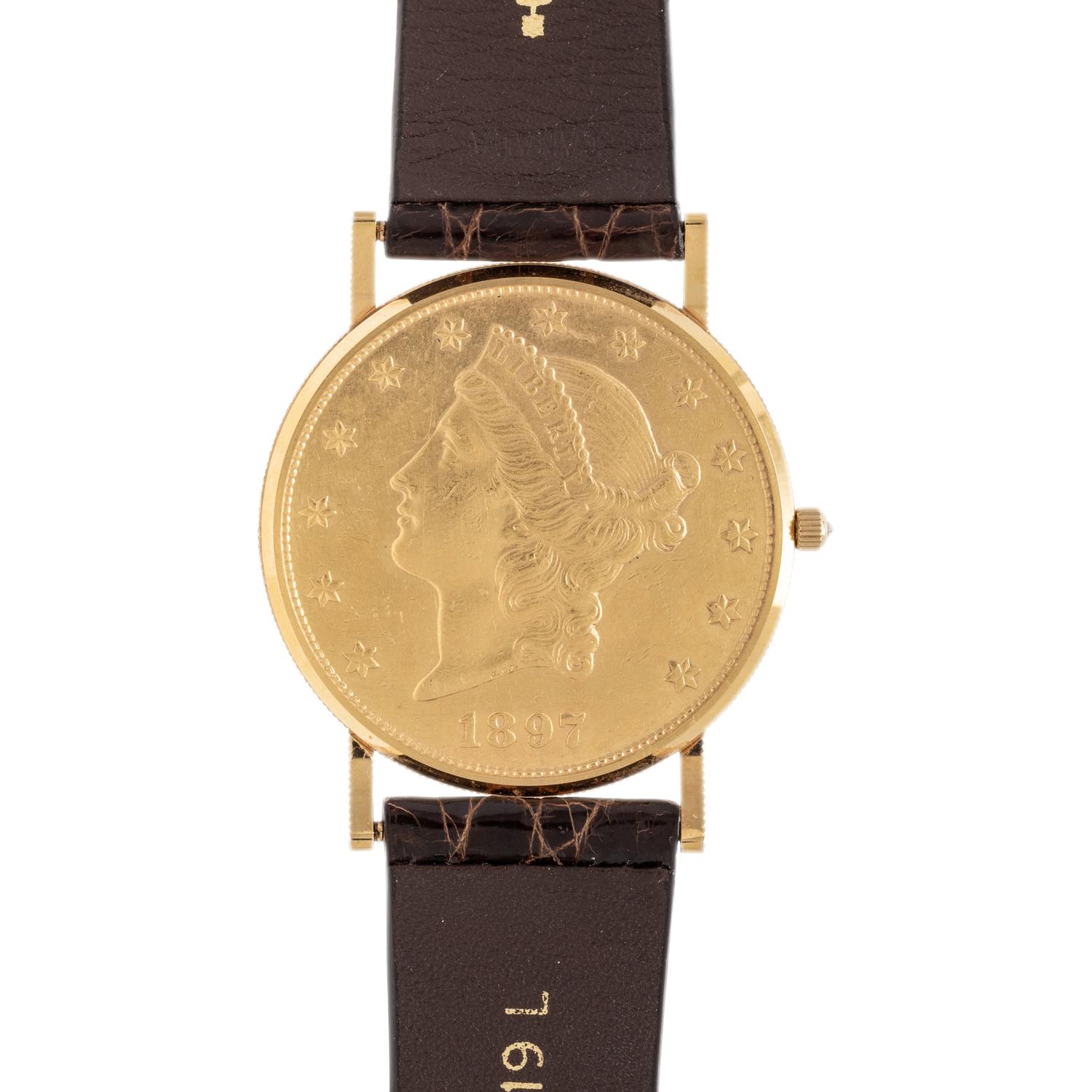 CORUM, 18K YELLOW GOLD COIN WATCH WITH CORUM BUCKLE