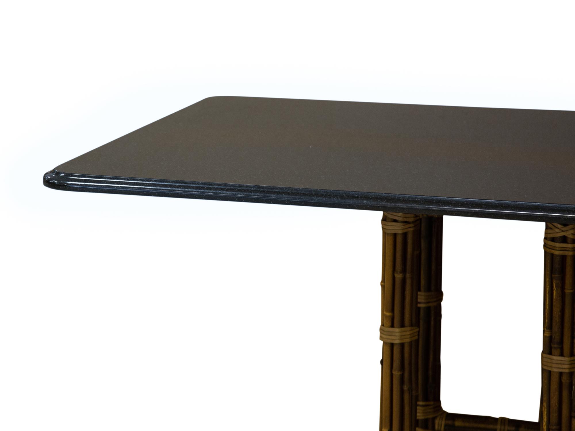 A McGuire Leather-Wrapped Bamboo Console Table with a Custom Black Granite Top