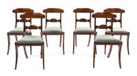 A Set of Six Regency Mahogany Side Chairs, Height 34 1/2 inches.