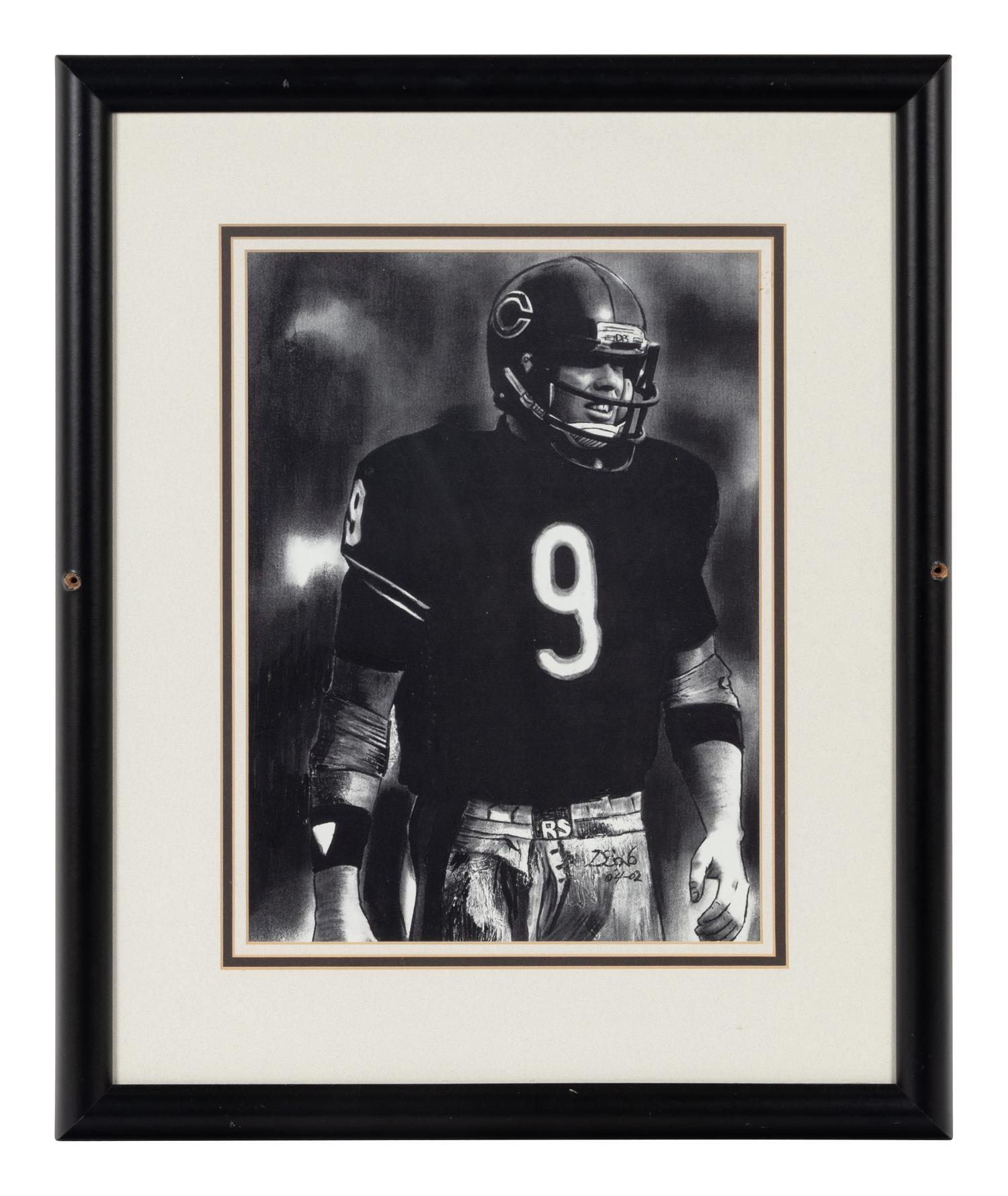 A Group of Nine Artworks of Various Football Players Formerly Displayed at Mike Ditka’s Restaurant