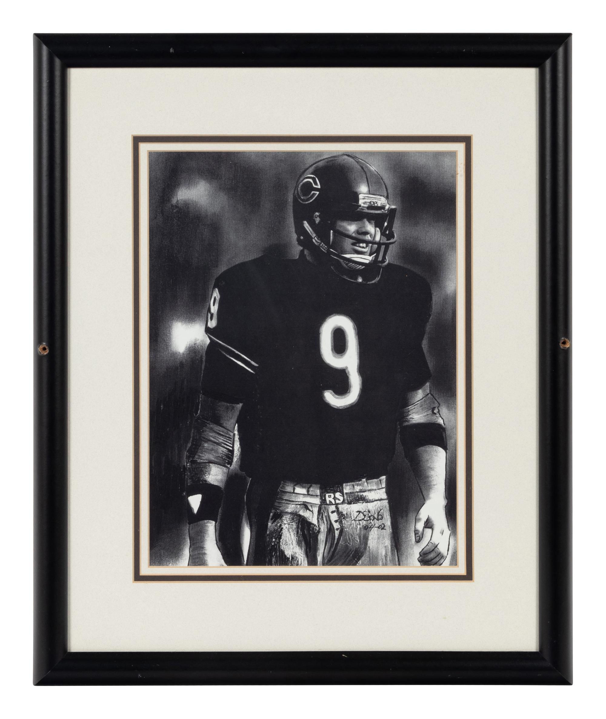 A Group of Nine Artworks of Various Football Players Formerly Displayed at Mike Ditka’s Restaurant
