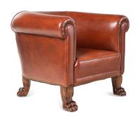 A Leather-Upholstered Mahogany Three-Piece Seating Suite