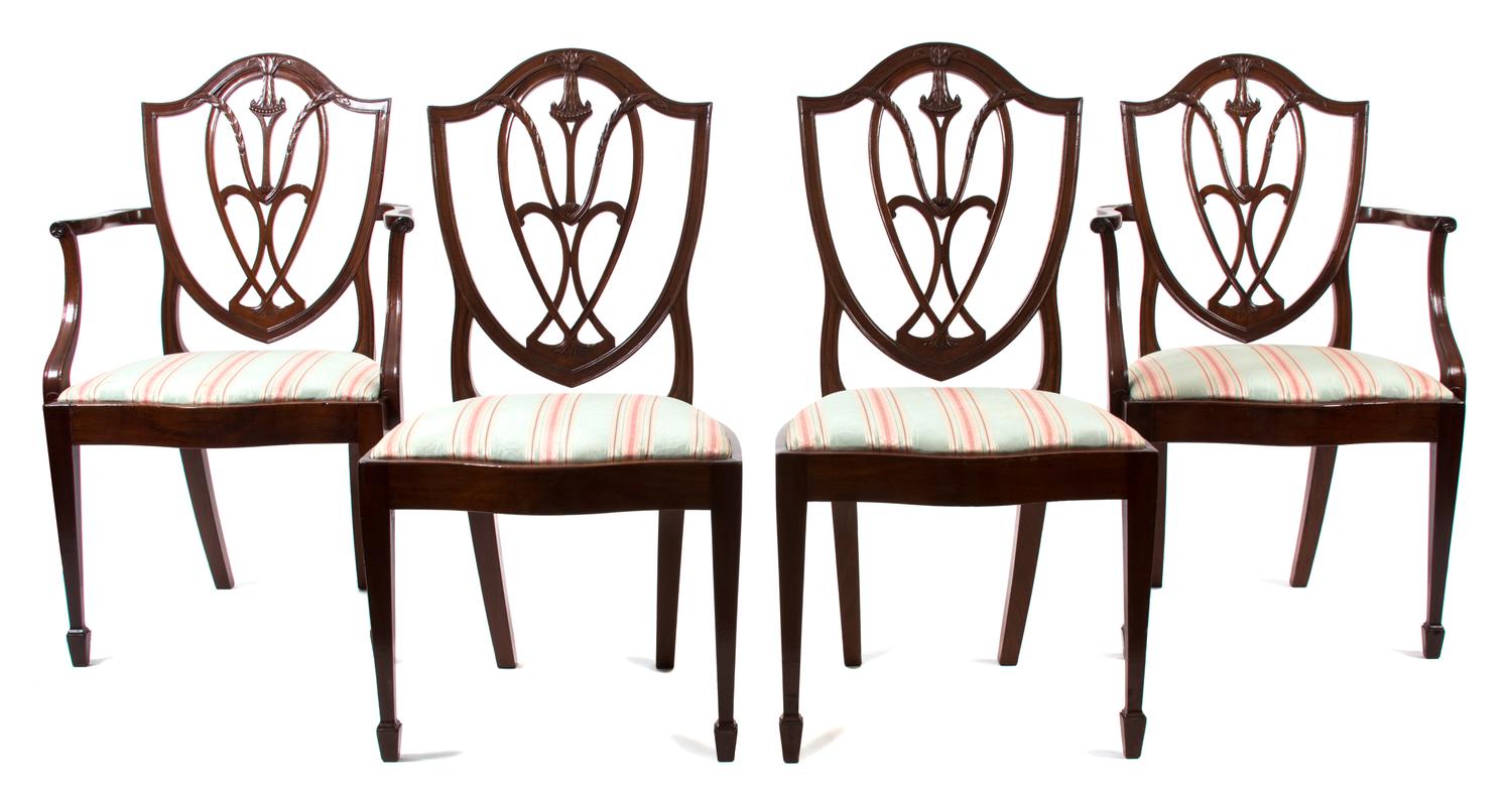 A Set of Twelve George III Style Mahogany Shield Back Dining Chairs Height 38 inches. — 19TH CENTURY