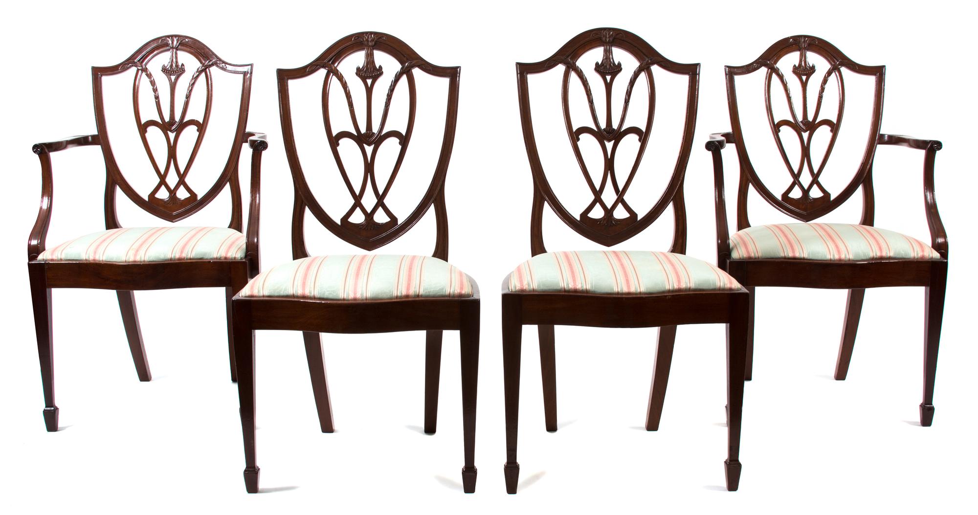 A Set of Twelve George III Style Mahogany Shield Back Dining Chairs Height 38 inches. — 19TH CENTURY
