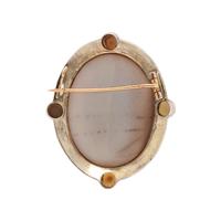 WILLIAM BROWN, ANTIQUE, PEARL, DIAMOND AND CHALCEDONY CAMEO BROOCH