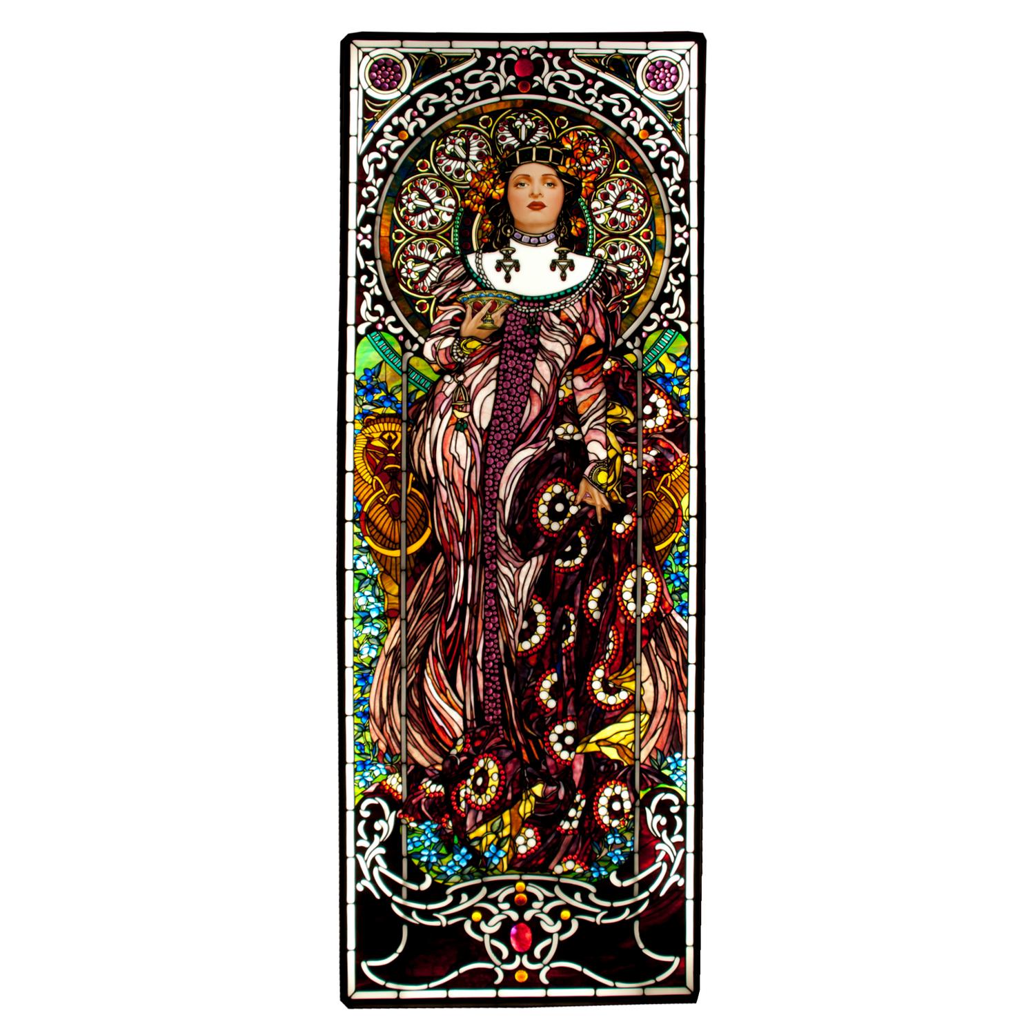 A Mark Bogenrief "Champagne Lady" Stained Glass Window 43.75" W x 104.75" H, — United States, 2018
