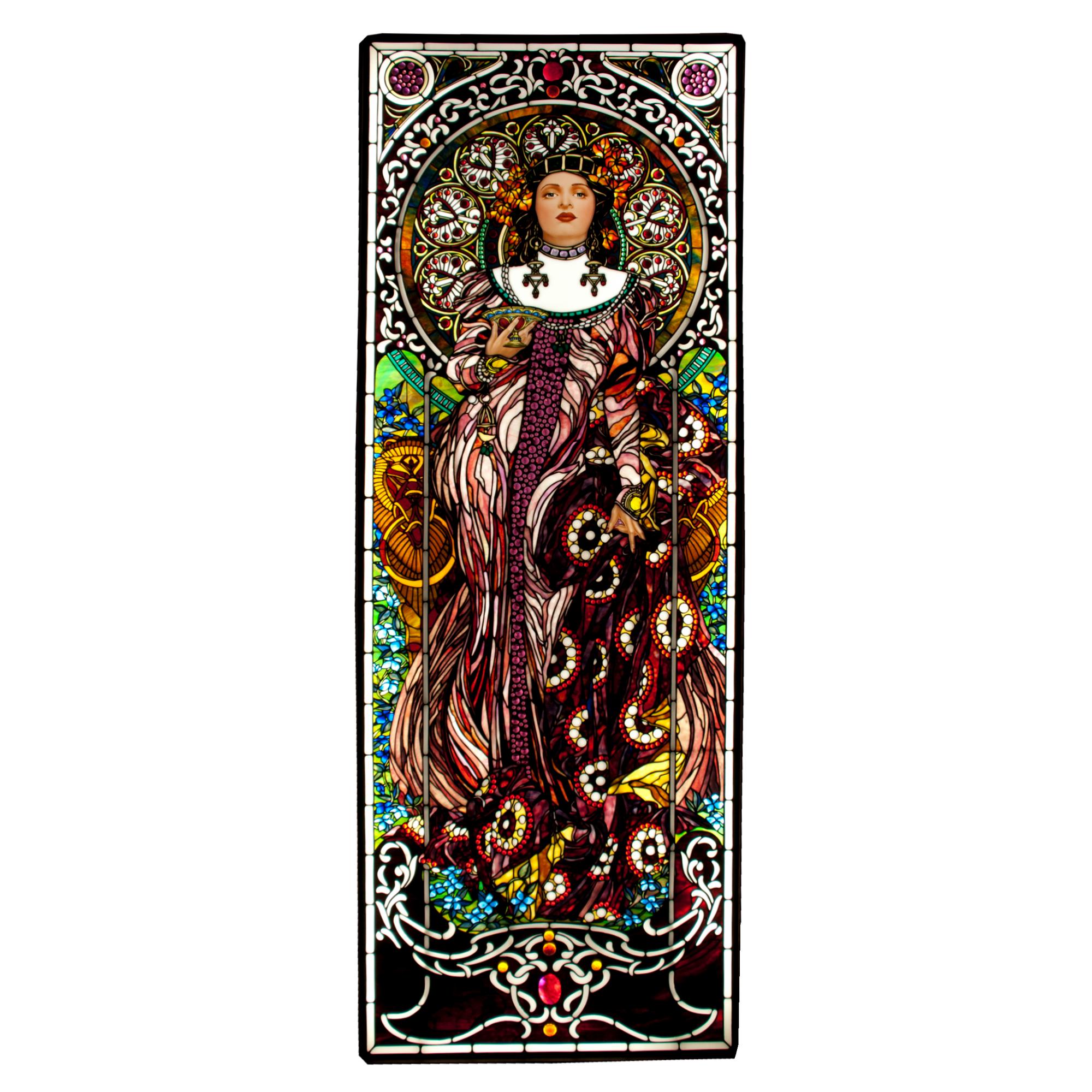A Mark Bogenrief "Champagne Lady" Stained Glass Window 43.75" W x 104.75" H, — United States, 2018