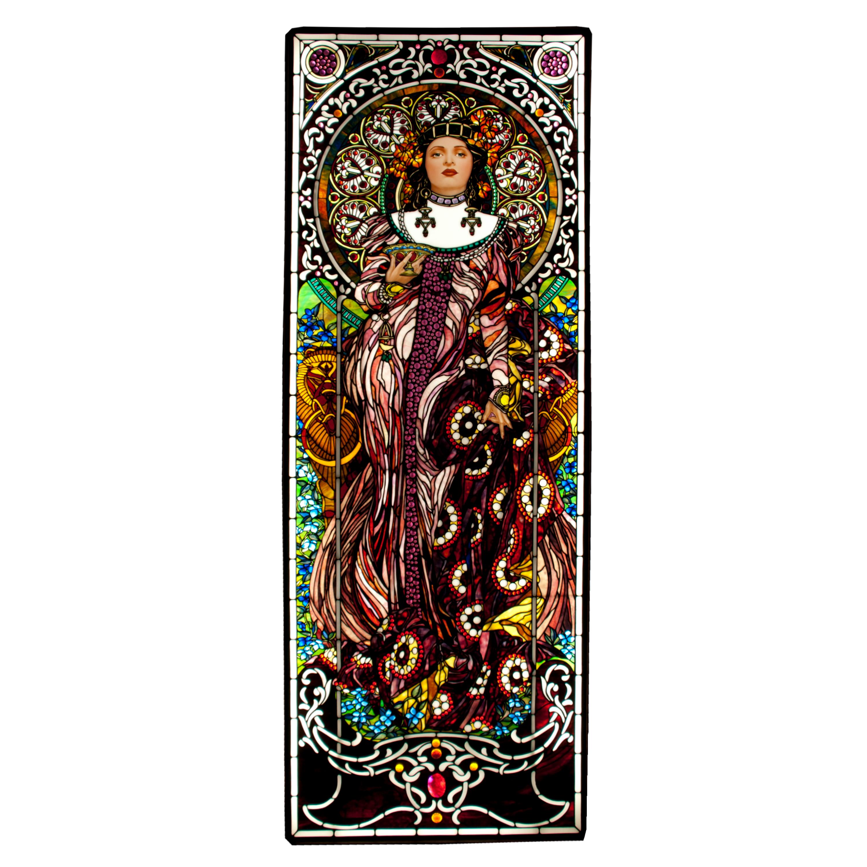 A Mark Bogenrief "Champagne Lady" Stained Glass Window 43.75" W x 104.75" H, — United States, 2018