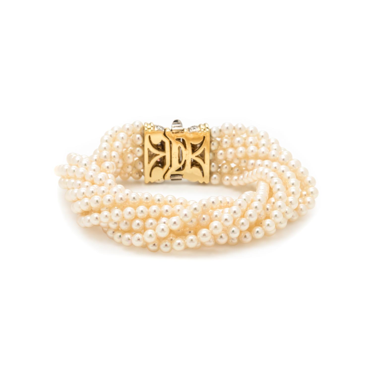 TIFFANY & CO., CULTURED PEARL AND DIAMOND TORSADE BRACELET