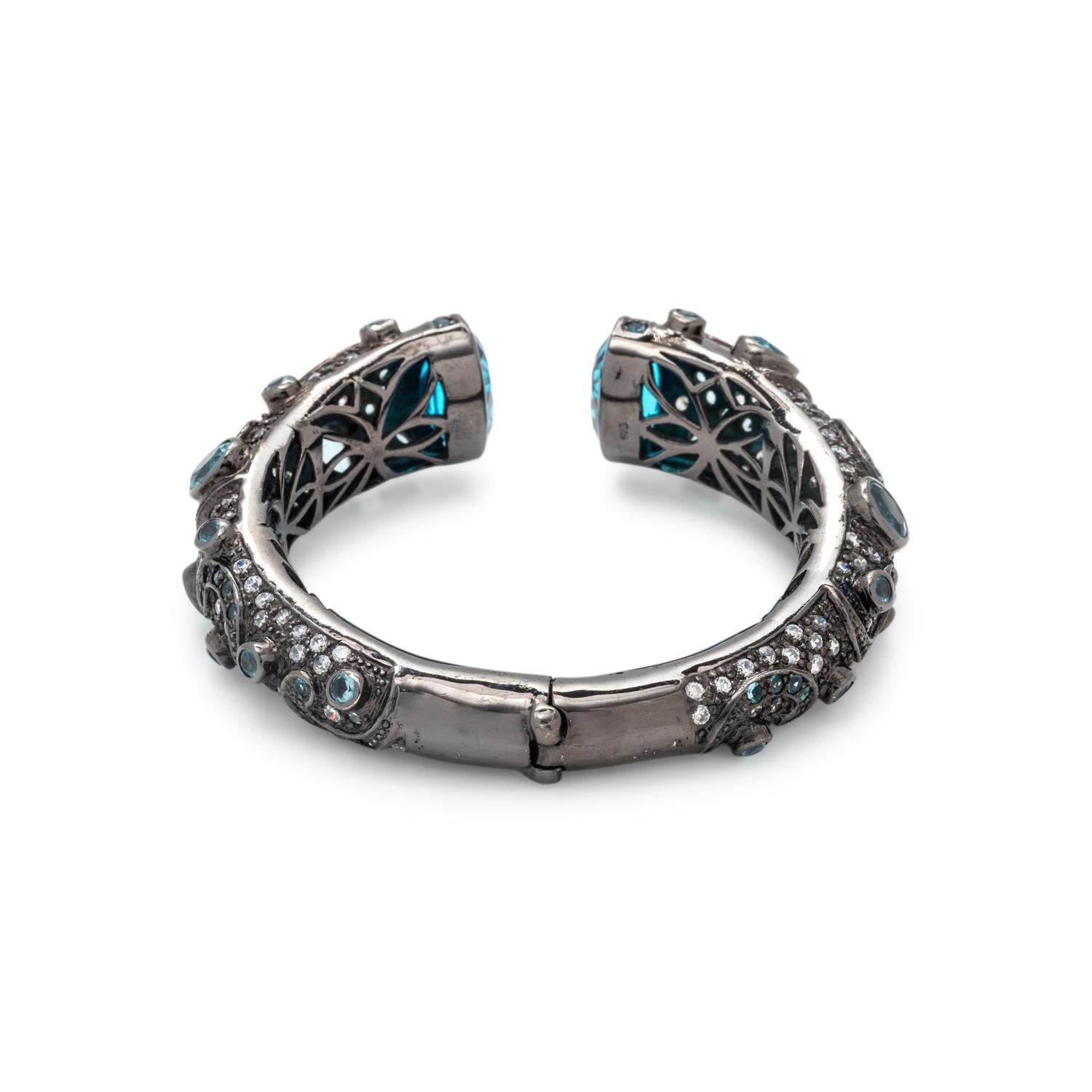 SYNTHETIC BLUE AND WHITE STONE CUFF BRACELET