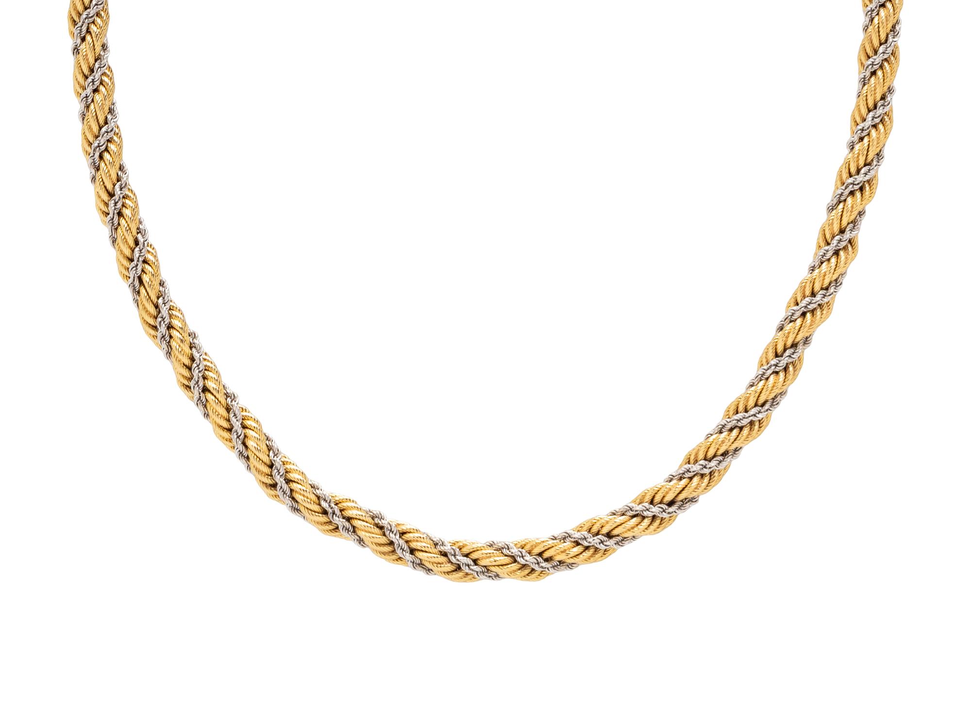 ITALIAN, BICOLOR GOLD CONVERTIBLE ROPE CHAIN NECKLACE AND BRACELET