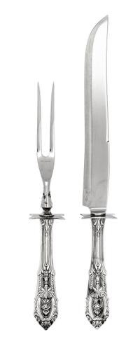 An American Silver-Handled Carving Set, Wallace Silversmiths, Wallingford, CT, comprising a knife and fork with stainless steel impleme