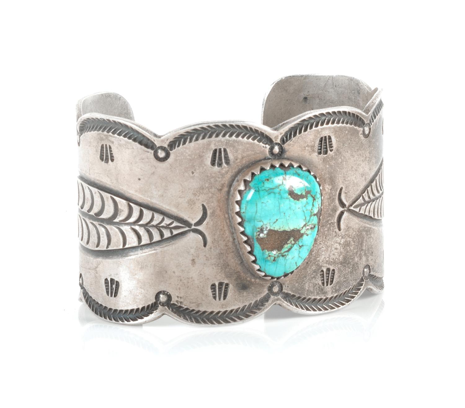 Navajo Silver and Turquoise Cuff Bracelet Circumference 6 1/4 inches with 1 1/4 inch opening