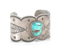 Navajo Silver and Turquoise Cuff Bracelet Circumference 6 1/4 inches with 1 1/4 inch opening