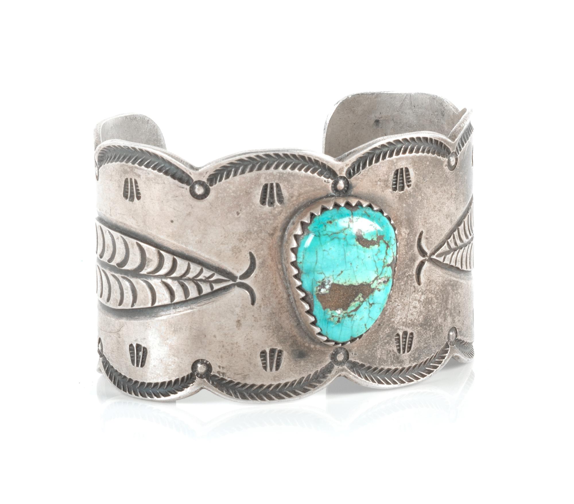 Navajo Silver and Turquoise Cuff Bracelet Circumference 6 1/4 inches with 1 1/4 inch opening