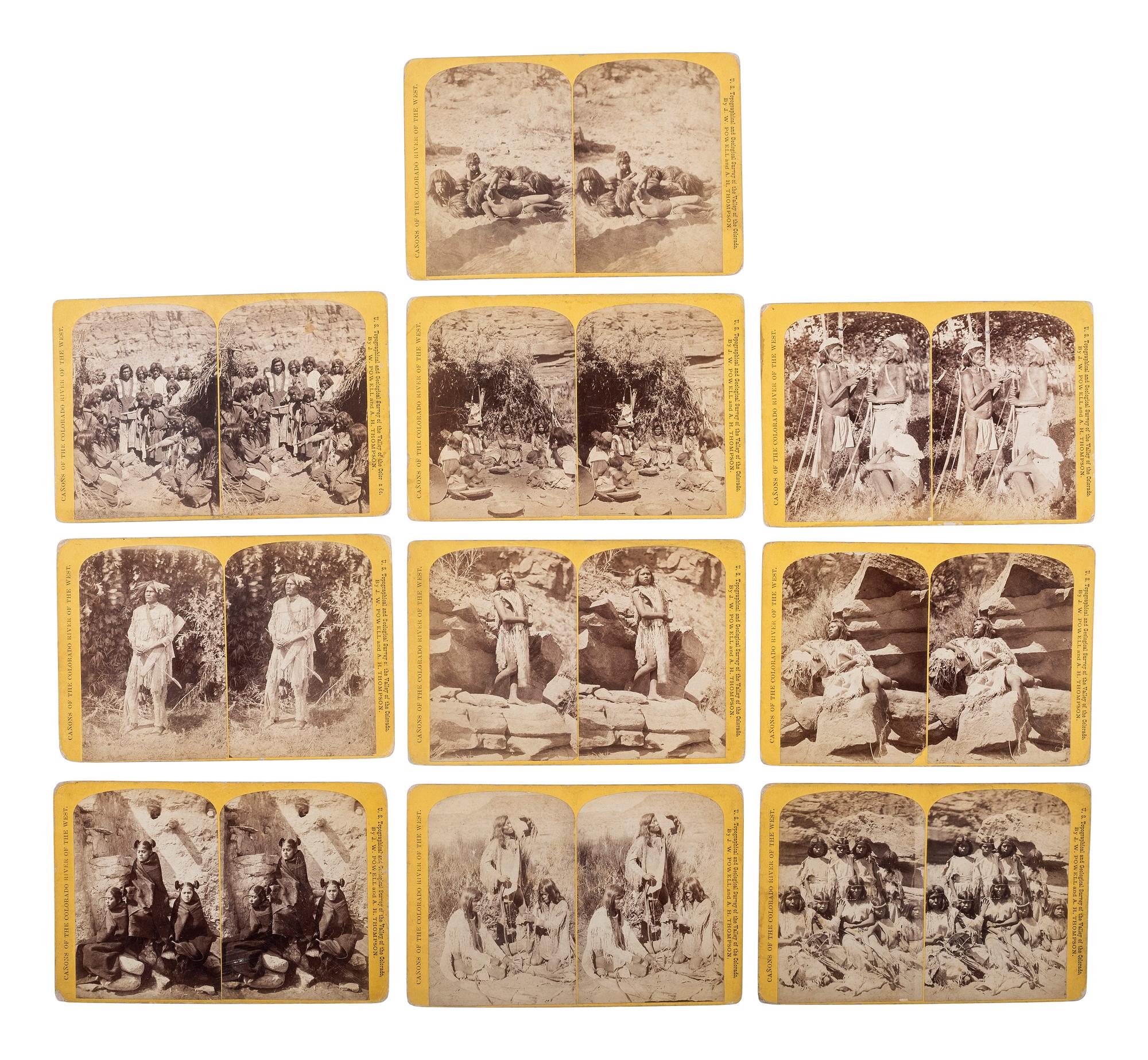 [NATIVE AMERICANS]. HILLERS, John Karl. (1843-1925), photographer. A group of 22 Powell Expedition stereoviews of Native American subjects and landscape views, including: