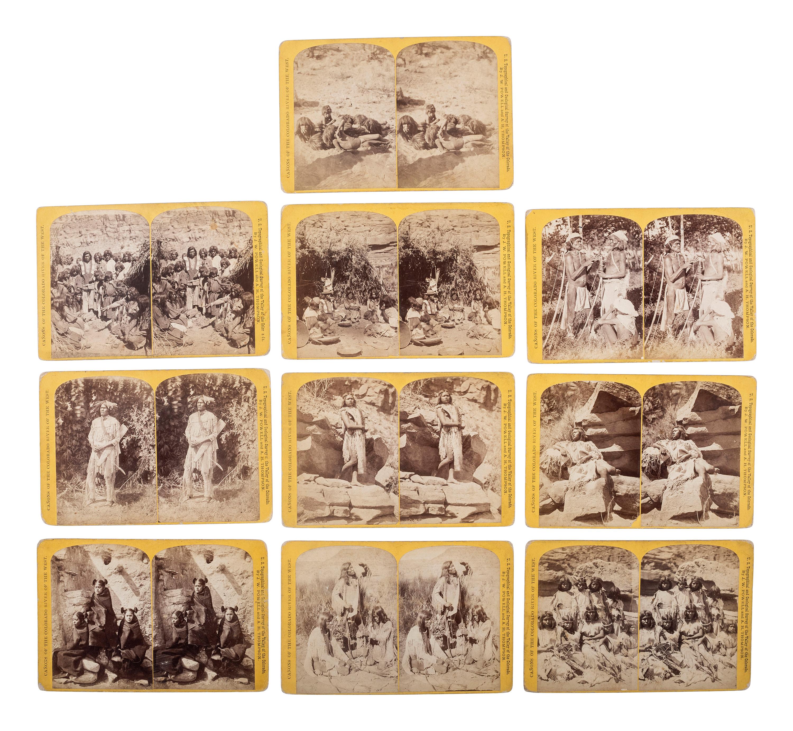 [NATIVE AMERICANS]. HILLERS, John Karl. (1843-1925), photographer. A group of 22 Powell Expedition stereoviews of Native American subjects and landscape views, including: