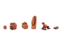 Four Japanese Boxwood Netsuke and Two Ojime