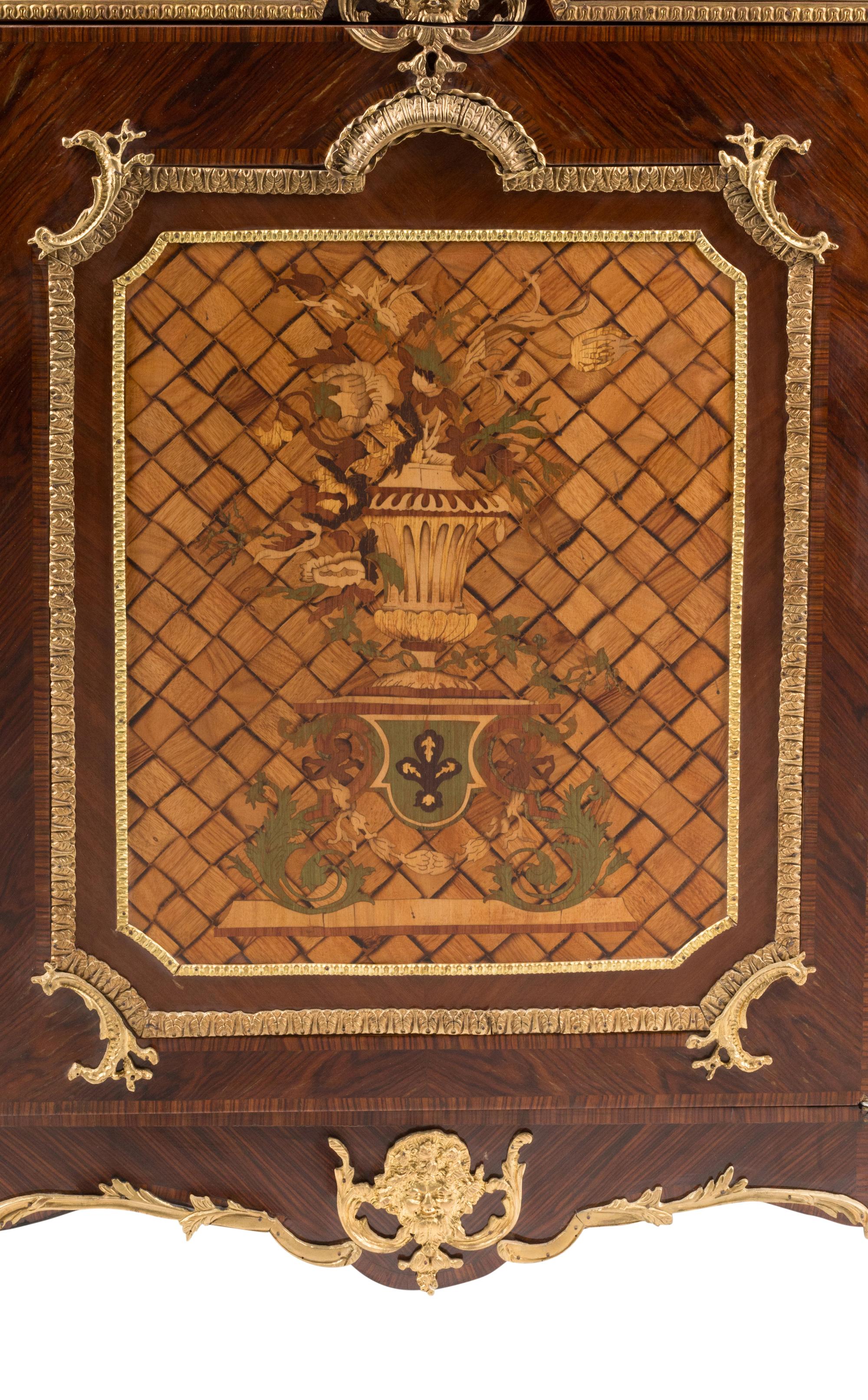 A French Gilt Bronze Mounted Marquetry Marble-Top Cabinet