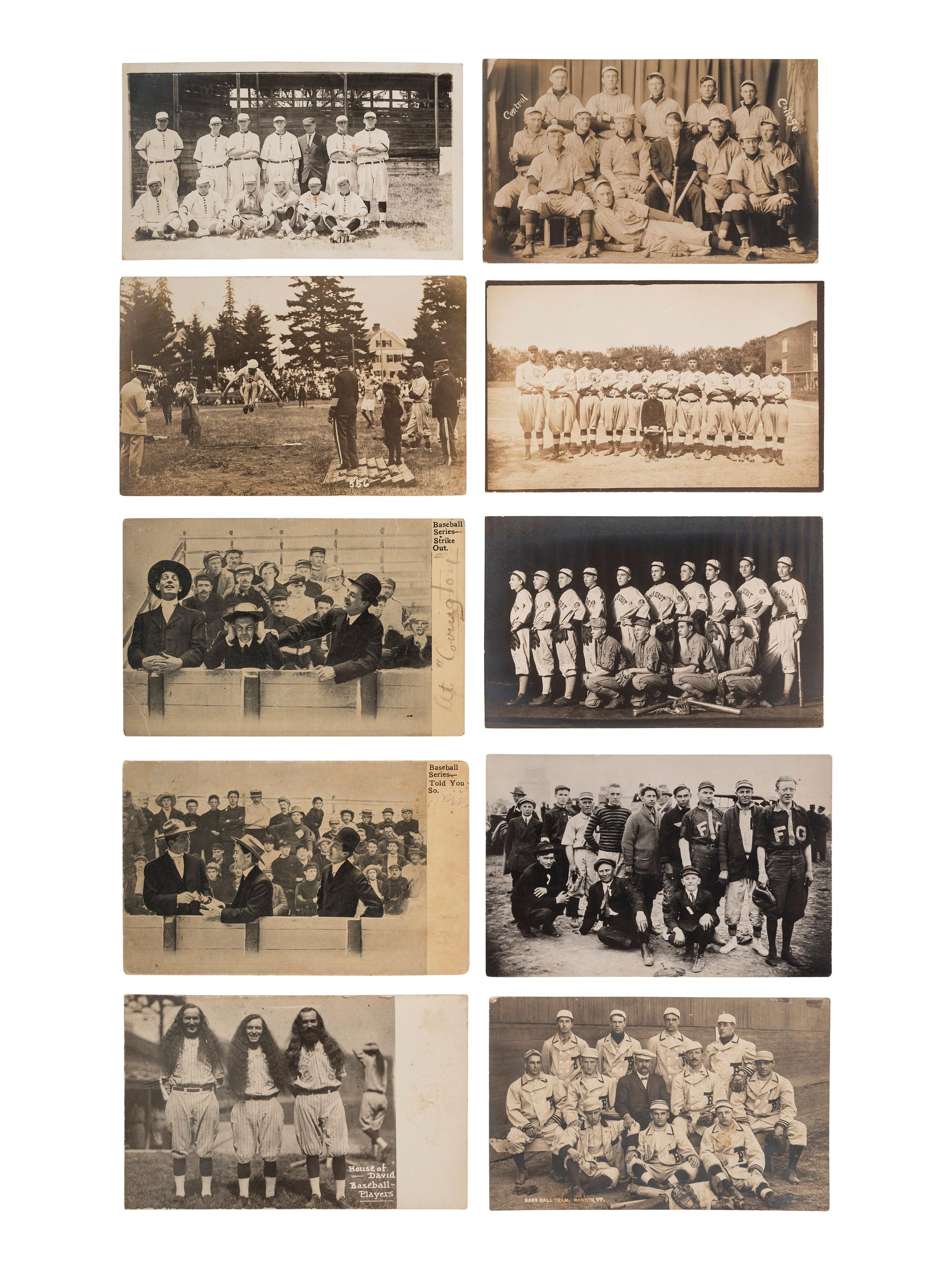 [EARLY PHOTOGRAPHY] -- [SPORTS]. A group of 32 real photo postcards of athletes and events, incl. baseball, track and field, gymnastics, wrestling, strongmen, and female basketball players.