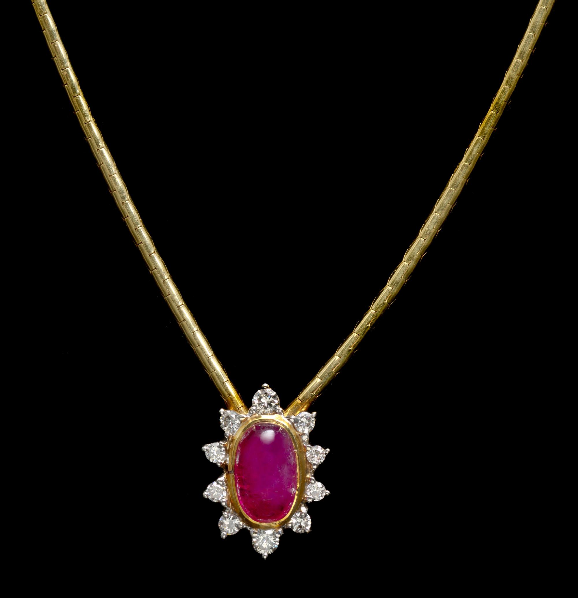 An 18 Karat Yellow Gold, Ruby and Diamond Necklace, 11.10 dwts.