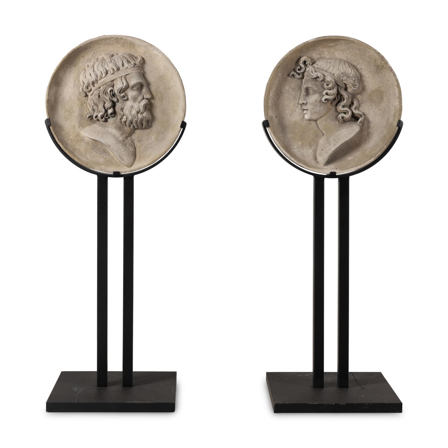 A Pair of Large Italian Neoclassical Carved Limestone Profile Plaques
