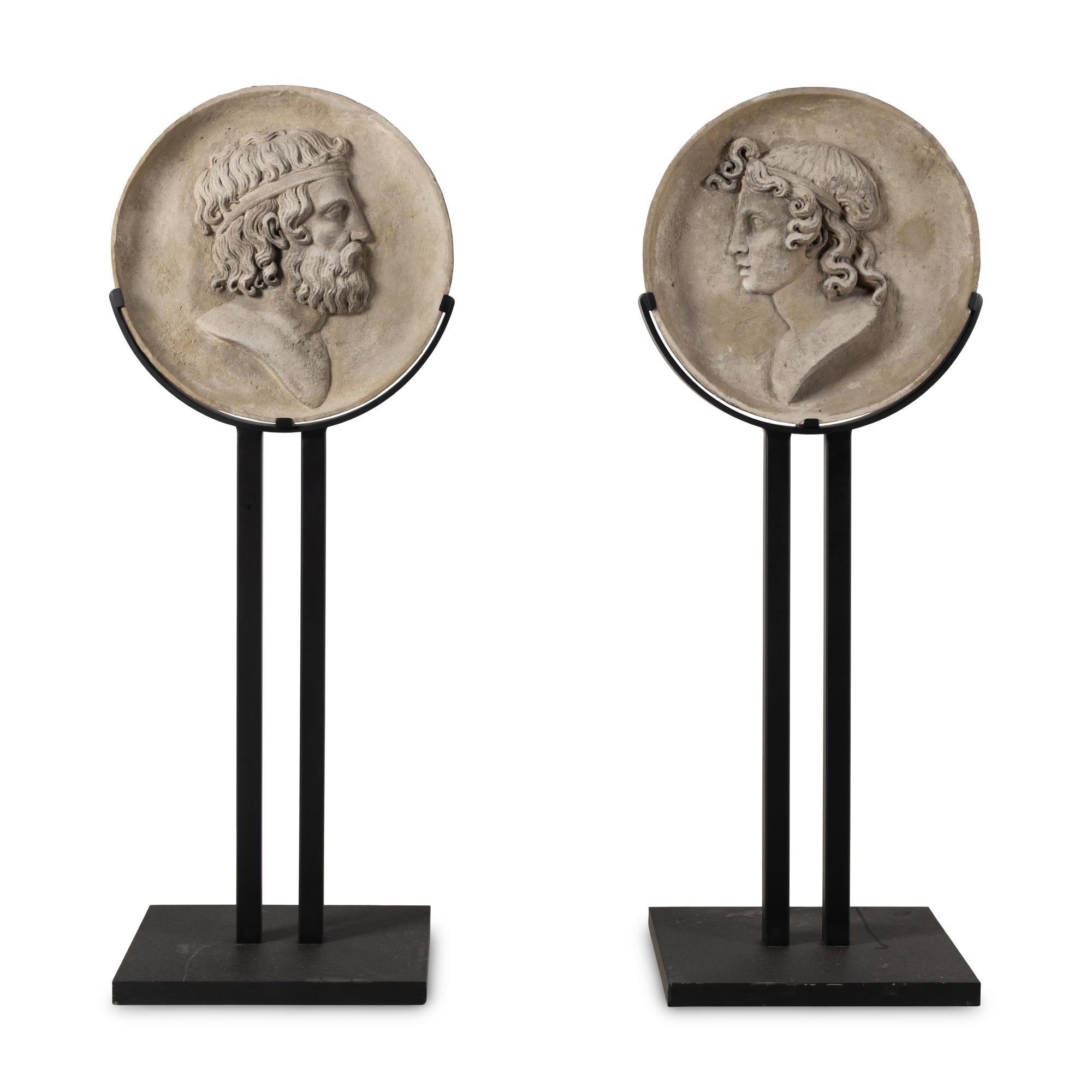 A Pair of Large Italian Neoclassical Carved Limestone Profile Plaques