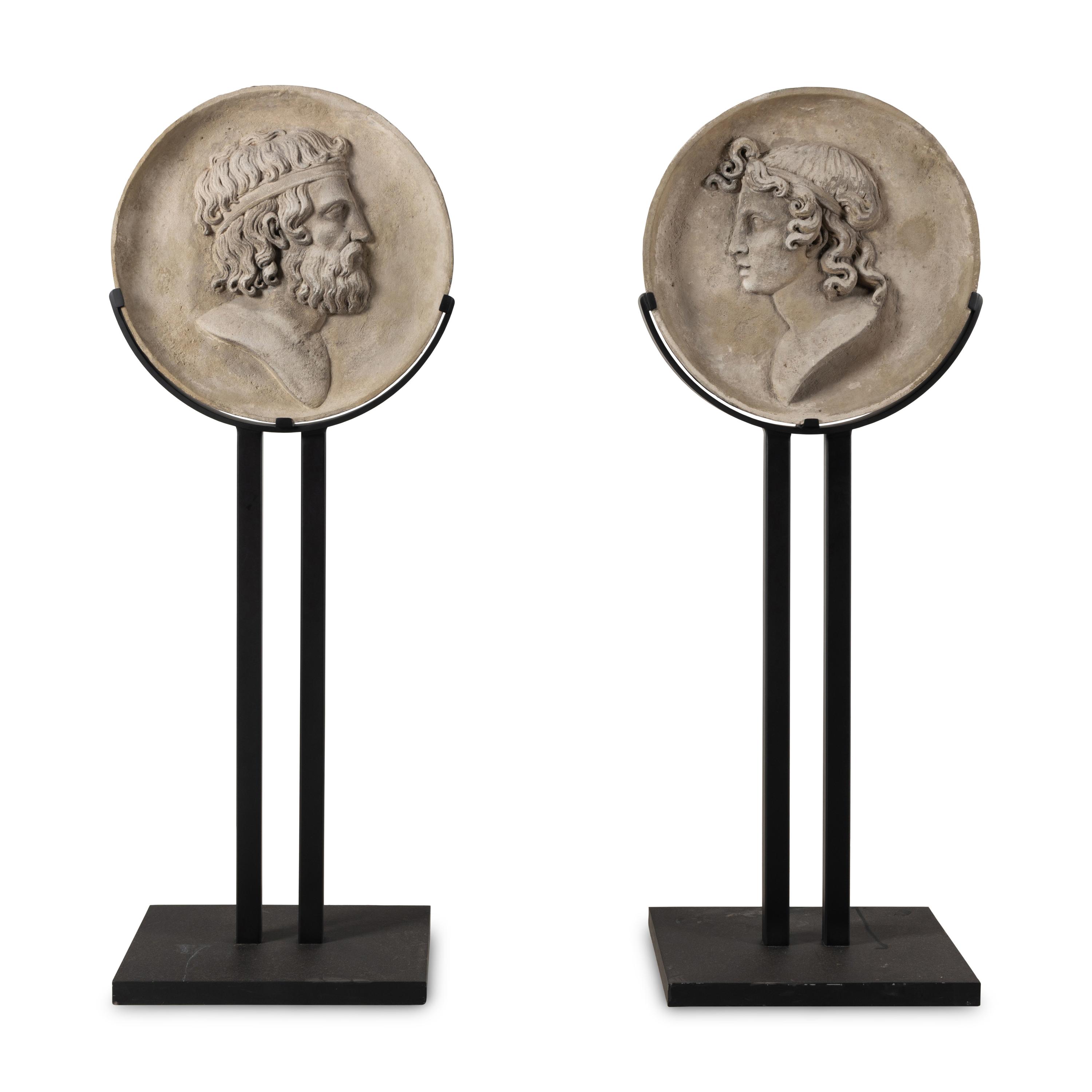 A Pair of Large Italian Neoclassical Carved Limestone Profile Plaques