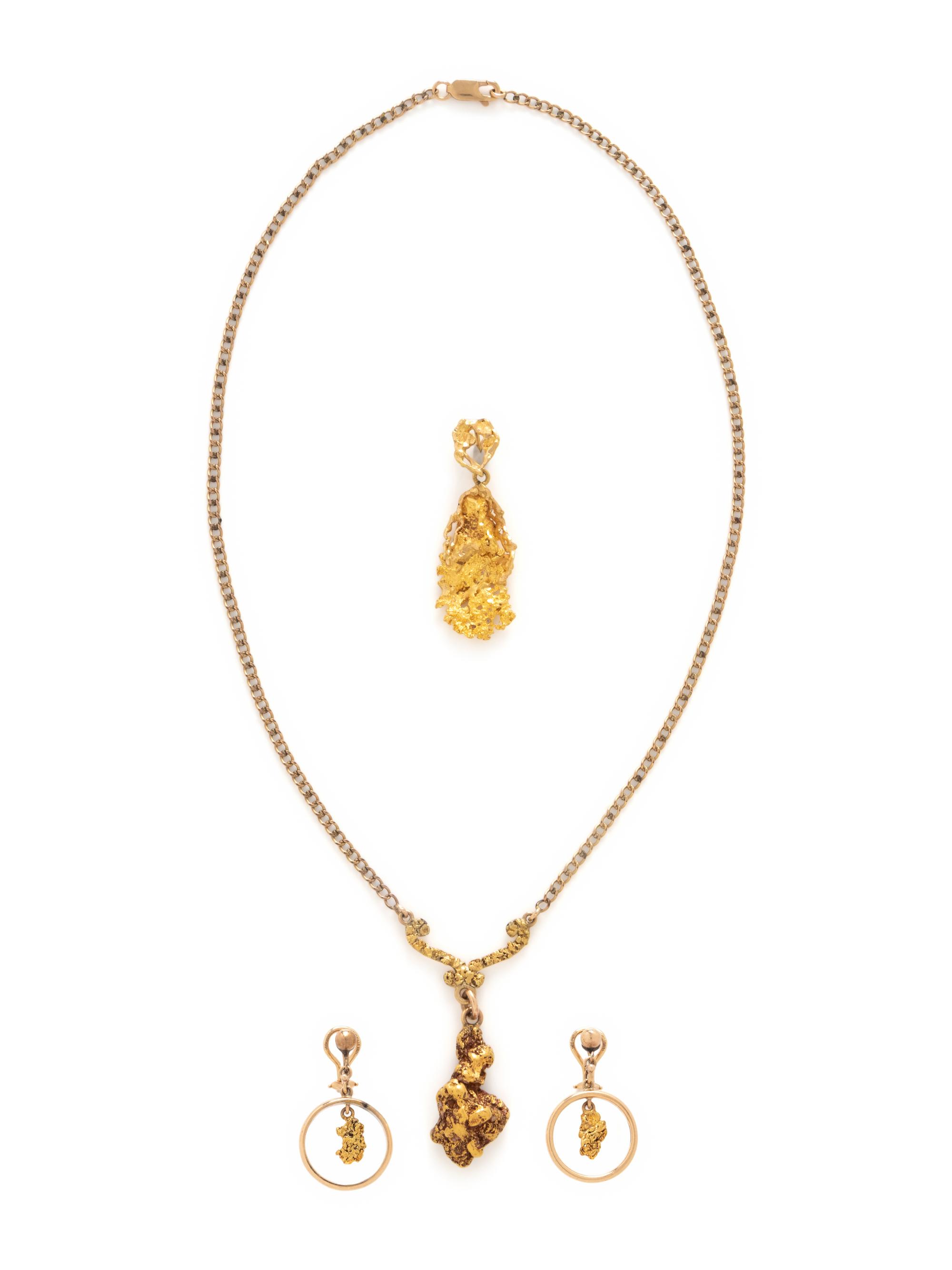 COLLECTION OF GOLD NUGGET JEWELRY