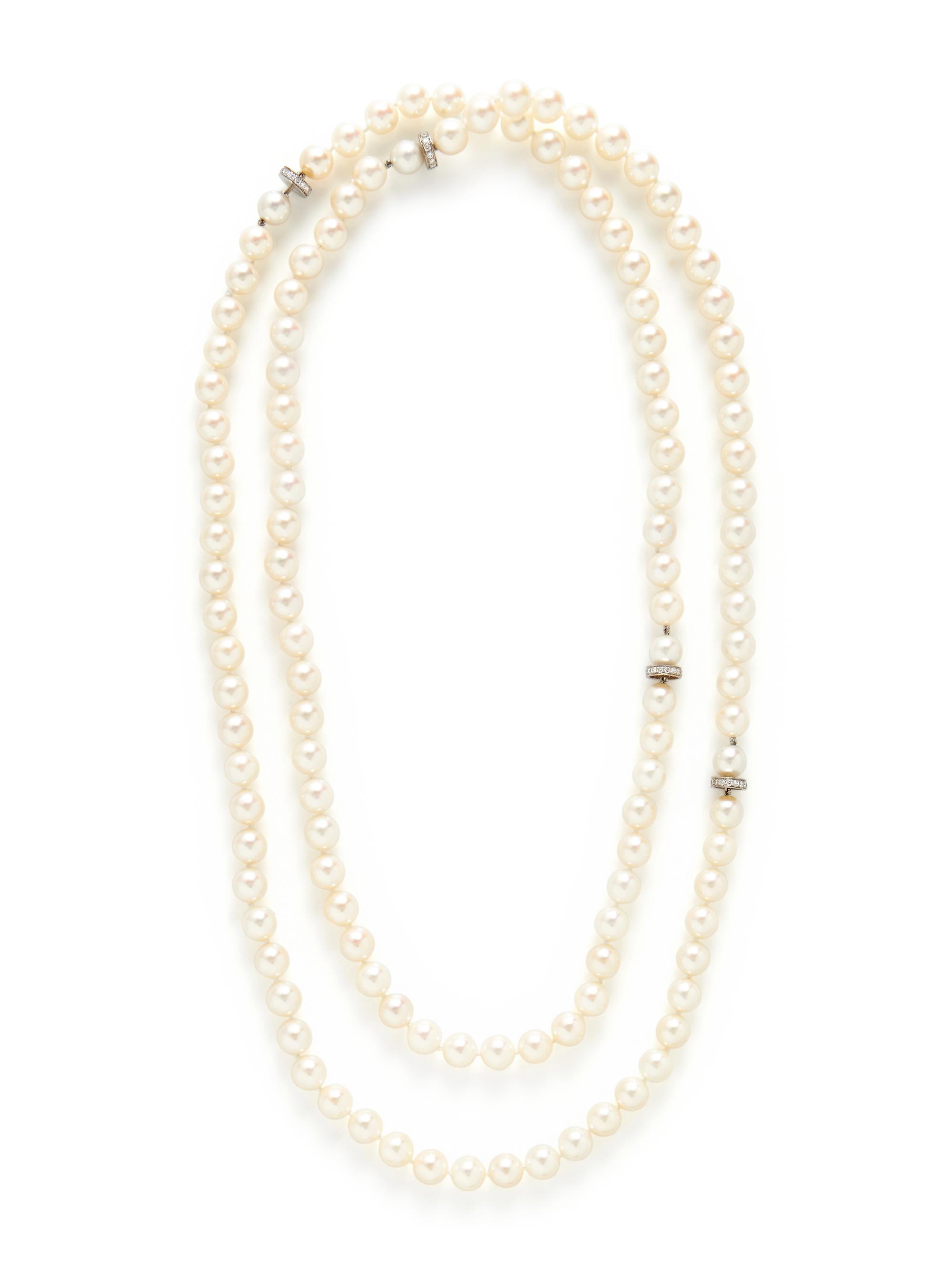 CULTURED PEARL AND DIAMOND CONVERTIBLE NECKLACE