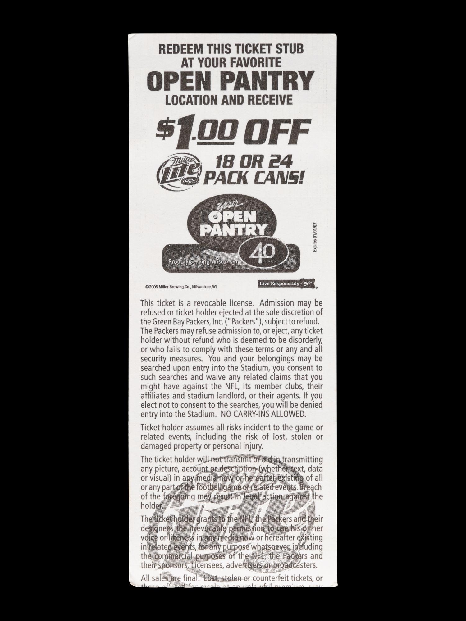 A September 10, 2006 Chicago Bears vs. Green Bay Packers Ticket Stub (Devin Hester's First Career Touchdown Punt Return)