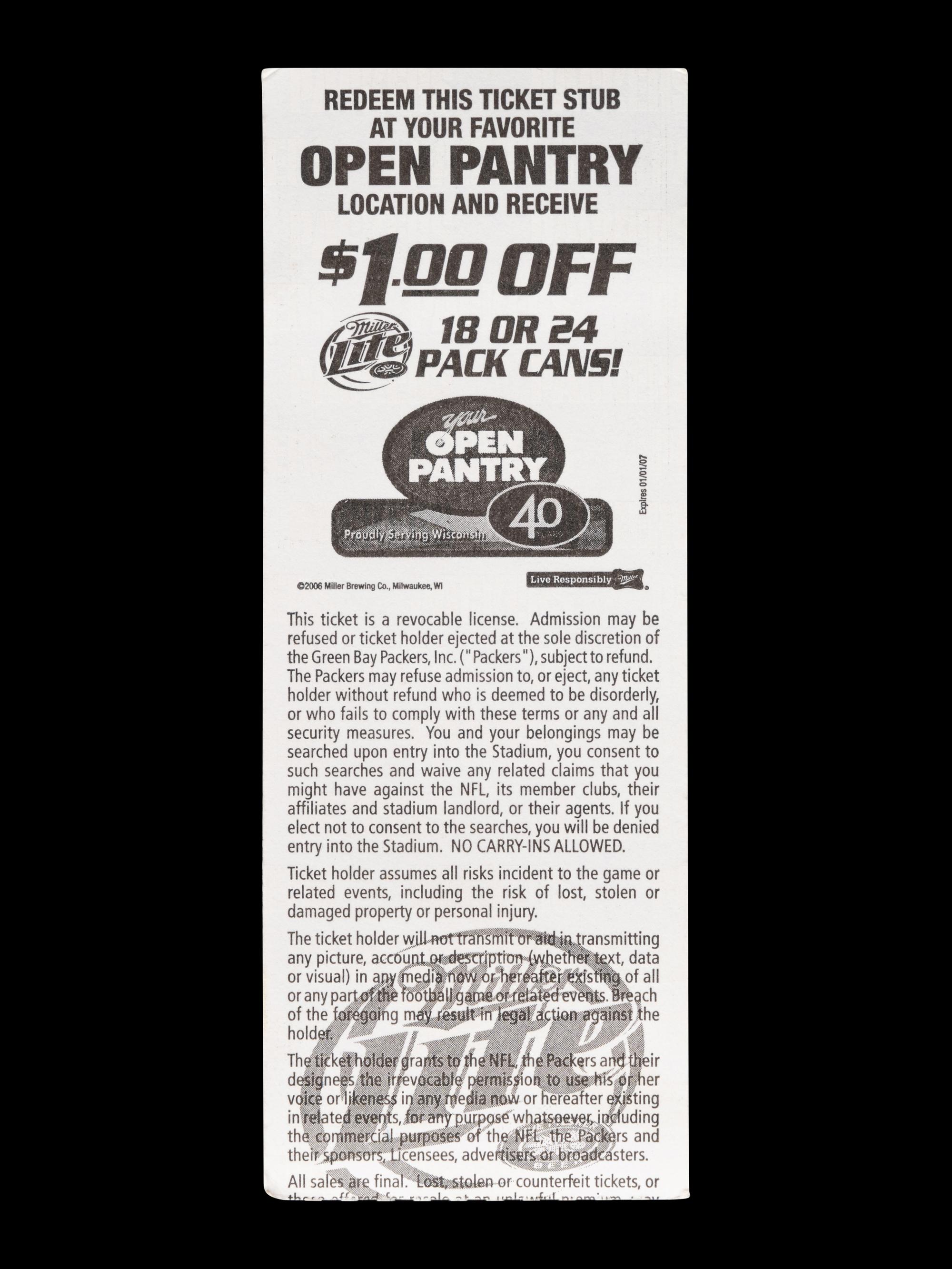A September 10, 2006 Chicago Bears vs. Green Bay Packers Ticket Stub (Devin Hester's First Career Touchdown Punt Return)
