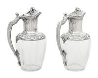A Pair of French Silver and Glass Claret Jugs