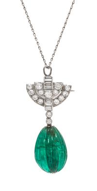 A Platinum, Emerald and Diamond Pendant/Brooch, Tiffany & Co., 6.50 dwts.