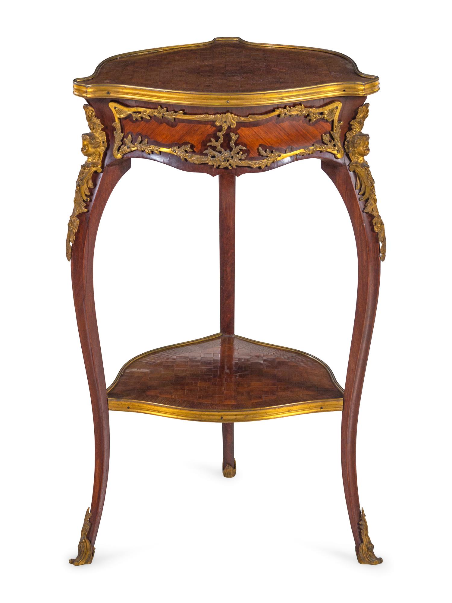 A Louis XV Style Gilt Bronze Mounted Kingwood and Parquetry Side Table