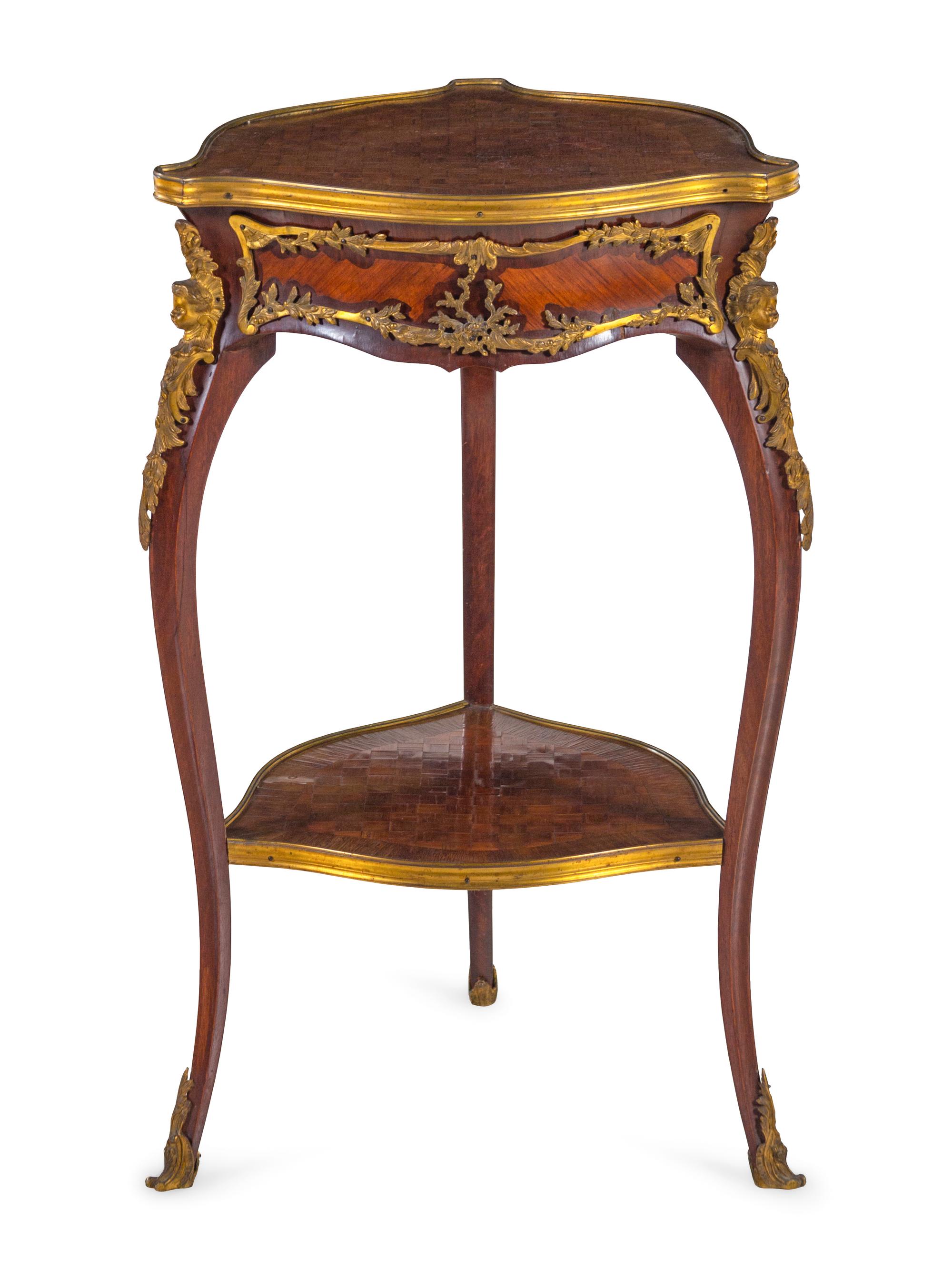 A Louis XV Style Gilt Bronze Mounted Kingwood and Parquetry Side Table