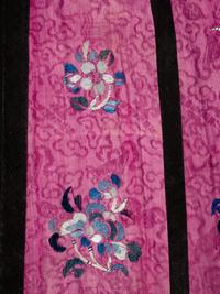 A Chinese Fuchsia Ground Embroidered Silk Apron Skirt